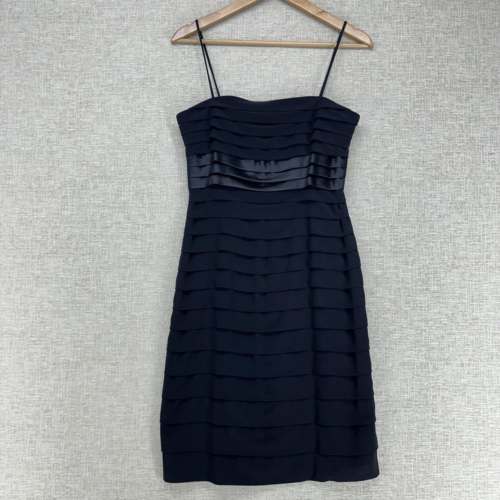 Anne Klein Dress Womens 4 Black Tiered Satin Trim Sleeveless Sheath Knee Length